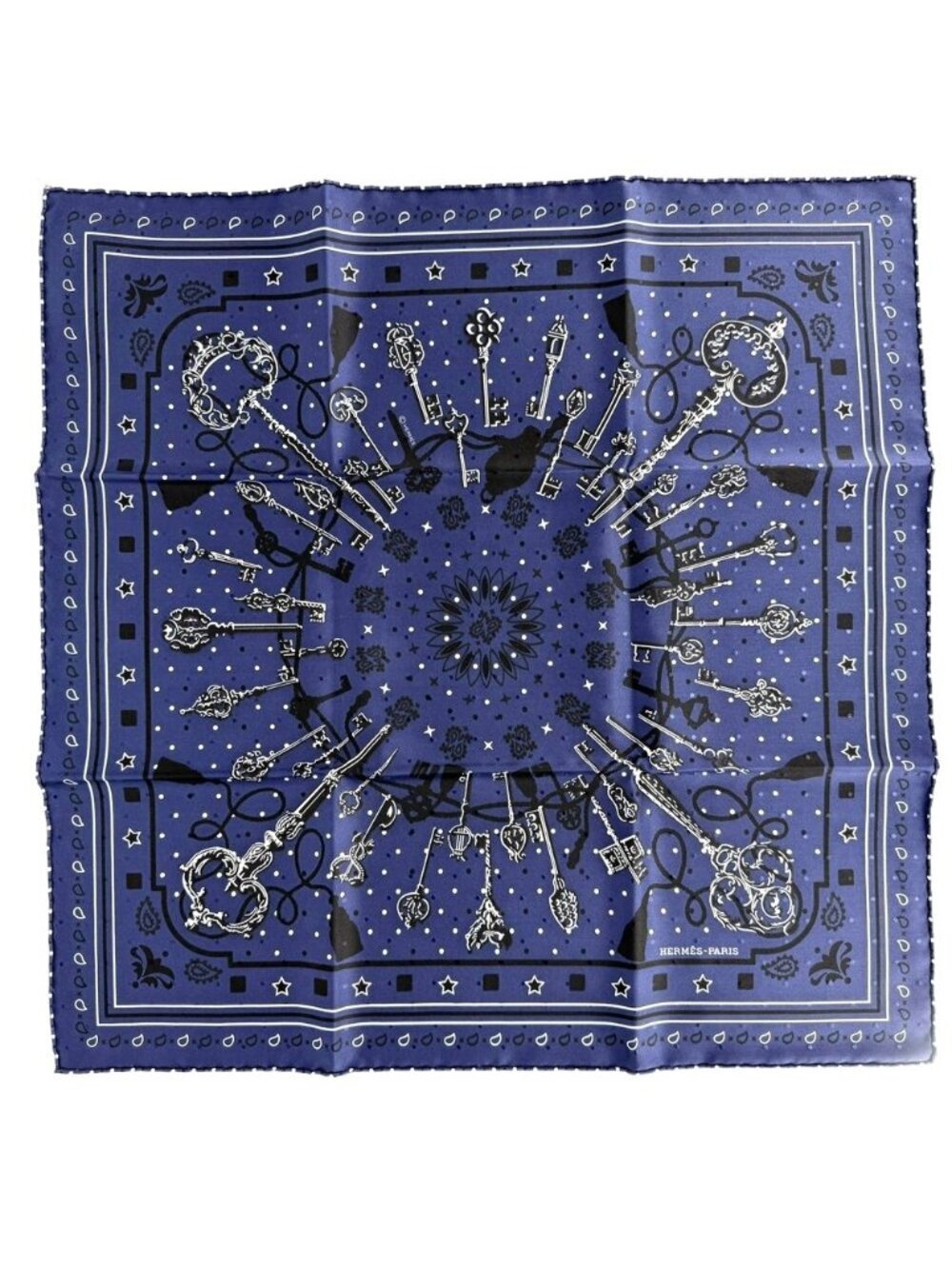 Hermes Scarf Carre 55 les Cles Bandana les Key Silk Navy - Picture 1 of 5